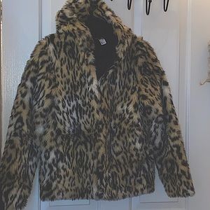 Leopard Print Hooded Faux Leather Jacket. H & M